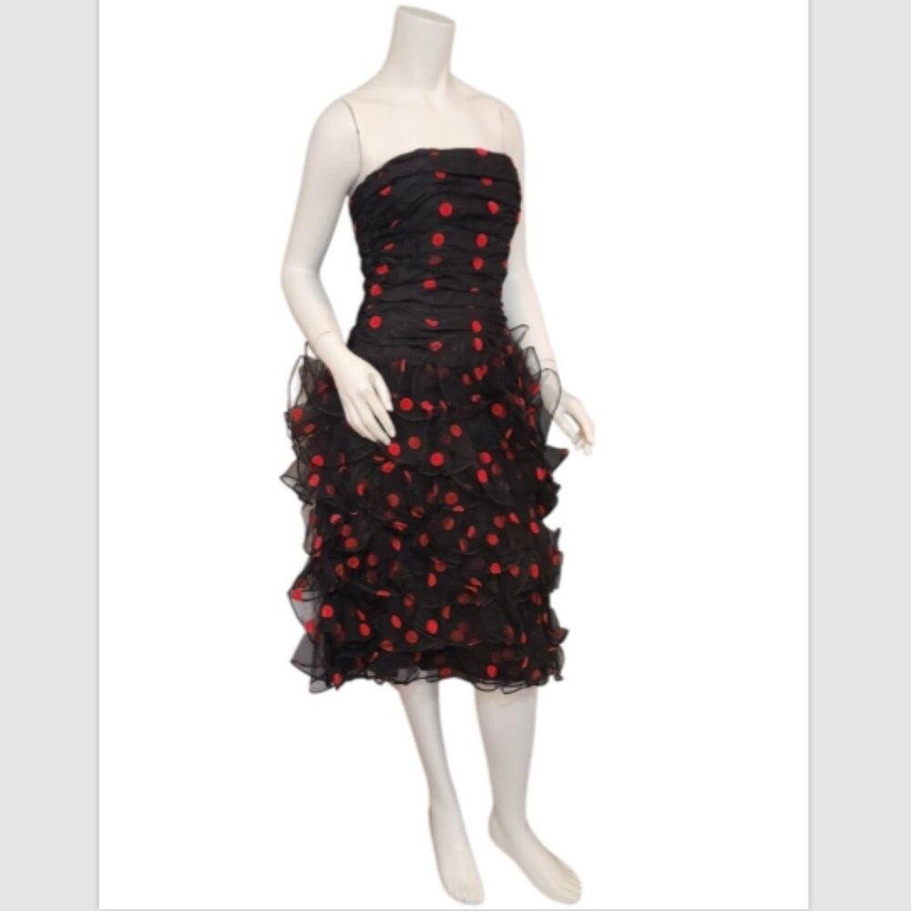 Vtg 80's Red Polka Dot Cocktail Dress After Five by Julie Duroche Strapless - Picture 2 of 13